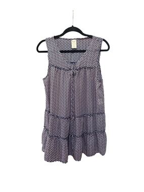 Faded Glory Sleeveless Printed Tiered Tunic- Navy & White Size L